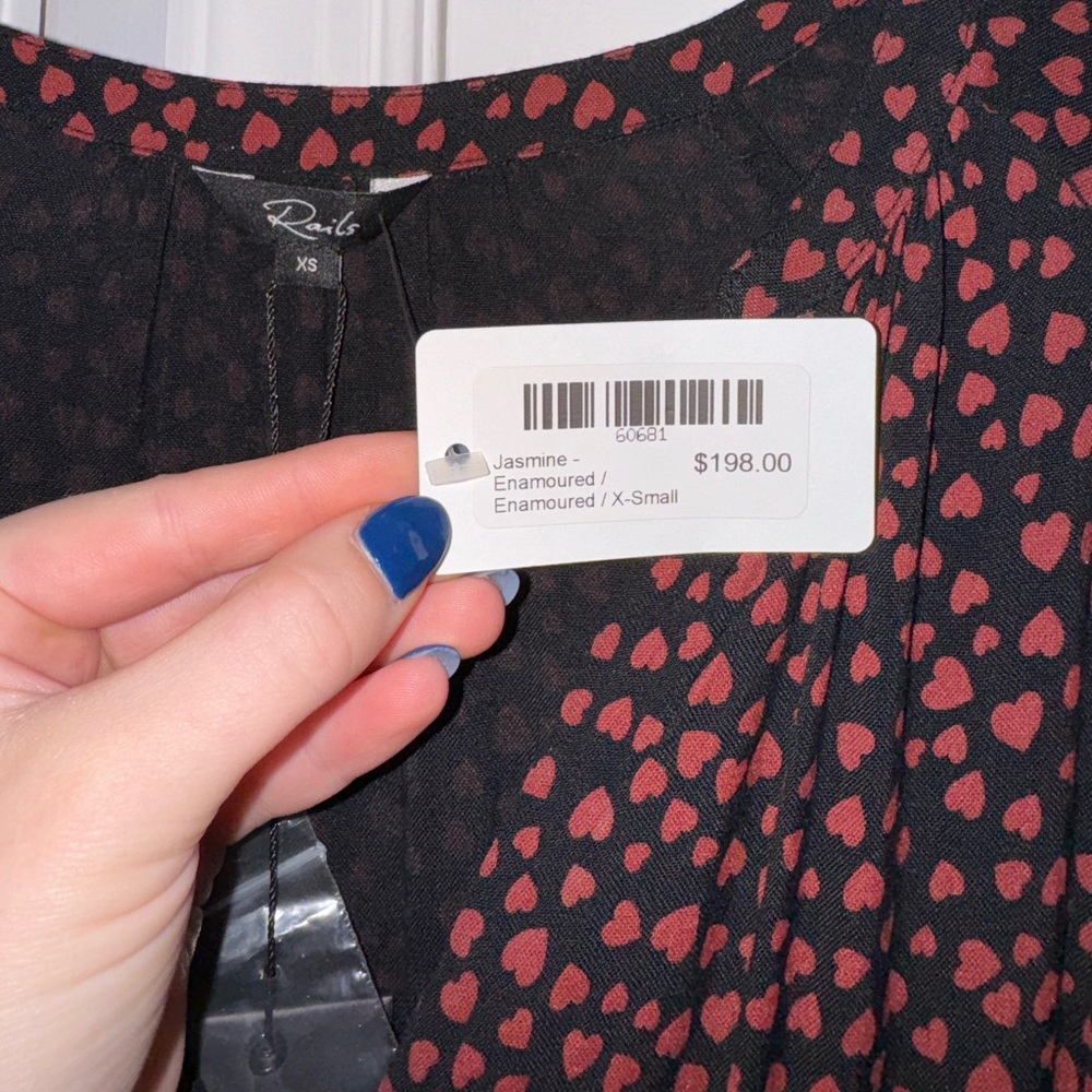 Rails dress size XS, black with heart pattern, never worn with tag still on